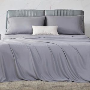 Bamboo Sheets 4 Pieces Set Deep Pocket Breathable Sheet Gray